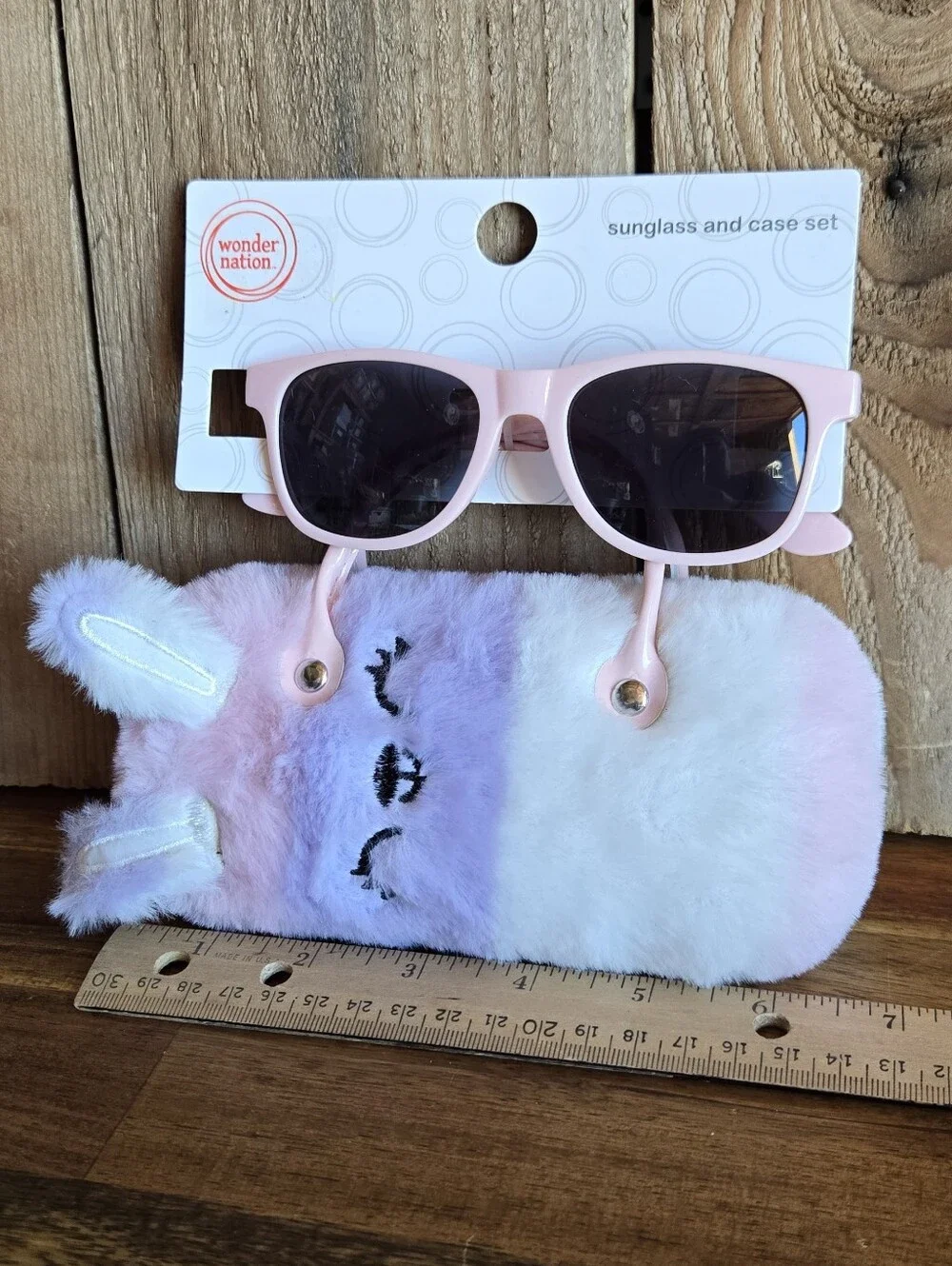 Wonder Nation Pastel Bunny Sunglasses & Plush Carrying Case Set Kids NWT Pink